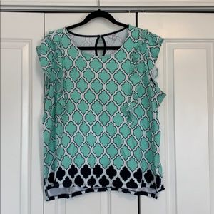 Crown and Ivy Mint and Navy Cap Sleeve Top XL
